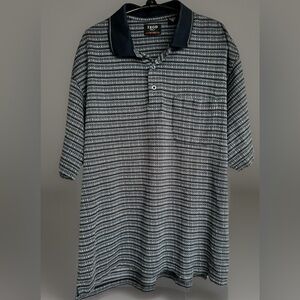 IZOD Golf Cool FX Cotton Short Sleeve Polo Shirt Collar Navy White Stripe Large